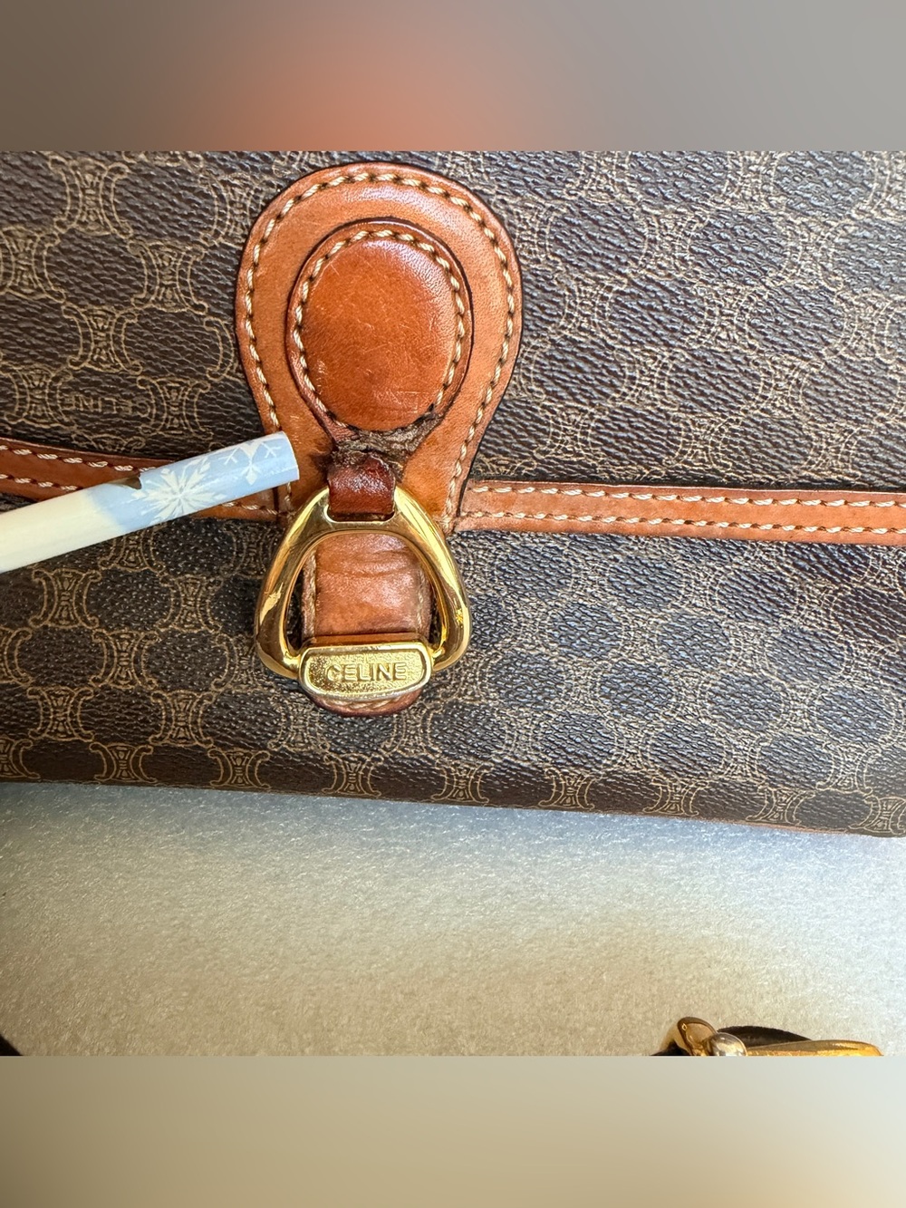 Celine Brown Macadam Print Crossbody with Tan Leather Trim and Gold Hardware - Picture 2 of 13